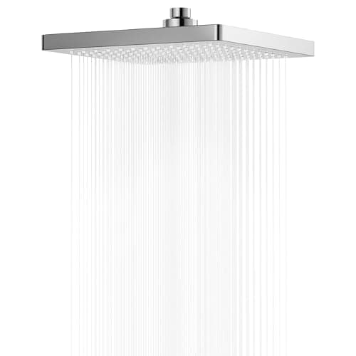 Image of FRIYOYA Square Rainfall Shower Head 8 Inch, Stainless Steel Cover Rain Shower Heads, Fixed Waterfall Shower Head High Pressure, Replacement Showerhead with Universal Fitting Chrome