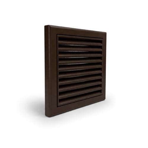 Image of Fantronix Brown Fixed Blade Vent Grille with Fly Screen – 100 mm (4”) Rear Spigiot, 155 x 155 mm External Size for Ducting Systems & Extractor Fans