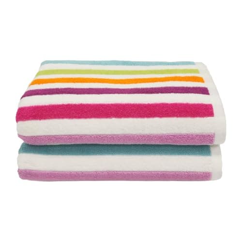 Image of Allure Cali Multi Striped Bath Towels Pack of 2 70 x 125cm, 100% Cotton – Super Soft, Absorbent, Quick Dry Multicoloured Stripe Bathroom Towel Set