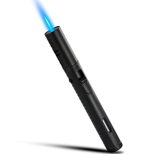 Image of Futlidys Jet Lighter, 7.0 inch Gas Lighter with Flame Locking Function, Refillable Jet Flame Windproof Torch Lighter for BBQ, Stove, Candle, Kitchen Cooker, Camping, Creme. Black(Sold without Gas)