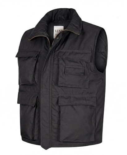 Image of VINTIKA Men’s Padded Body Warmer Military Combat Vest - Multi Pocket Unisex Camo Army Gilet Hiking Waistcoat - Black - L