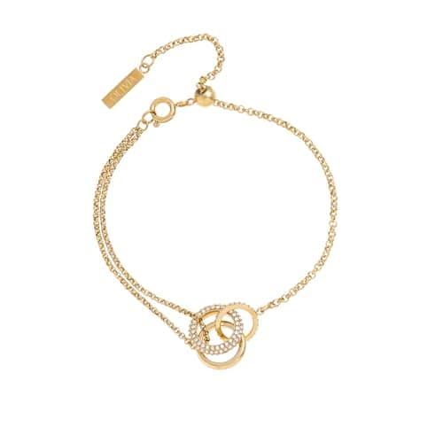 Image of Olivia Burton Women's CLASSIC CRYSTAL INTERLINK Collection Bracelet in Light Yellow Gold with Intertwined Rings and Crystals - 24100005