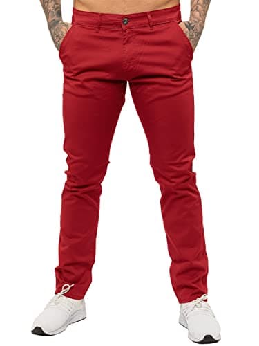 Image of 989Zé ENZO Mens Skinny Slim Fit Chinos Stretch Trousers Pants EZ348 RED 32 Short
