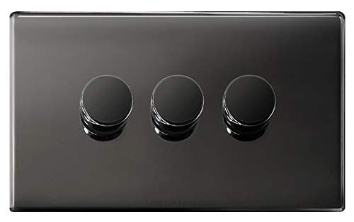 Image of LED Dimmer Switch Black Nickel 3 Gang 2 Way 300w Screwless Polished Plate Finish N357GME