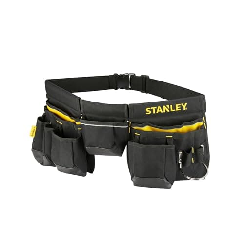 Image of STANLEY Essential Tool Belt Pouch Apron, Multiple pockets, Integrated Hammer Loop, Tape Pocket for Easy Reach When Working, Adjustable Belt and Buckle, 1-96-178