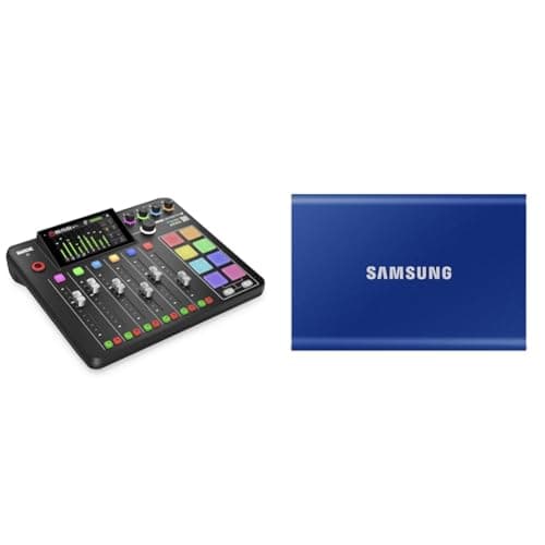 Image of RØDE RØDECaster Pro II All-in-One Production Solution for Podcasting, Streaming, Music Production and Content Creation, Black & Samsung T7 Portable SSD Indigo-blue 2 TB