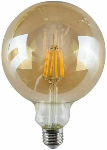 Image of Vintage LED E27 Bub, Edison G125 8W Dimmable Screw Bulb, LED Filament Warm White 2700K Amber Glass Light 800 Lumen Large Globe , Retro Style Old Fashioned Bulb, 220V CRI>90, ,90% Energy Saving