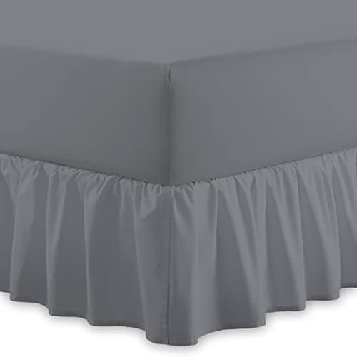 Image of Plain 100% Egyptian CottonFitted Valance Sheet | Easy Care 16" / 40cm Extra Deep Frilled Valance Fitted Bed Sheet - Machine Washable - Single Double King Size (Grey, Double)