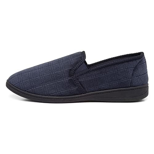 Image of The Slipper Company Mens Navy Check Full Slipper - Size 10 UK - Blue
