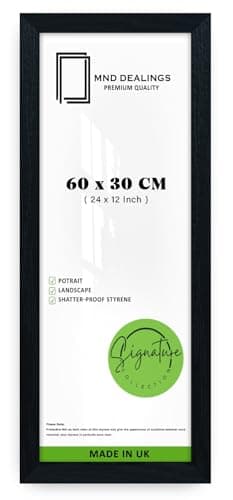 Image of MND Dealings - Epic Collection 30x60cm Poster Frame | Eton Wood-Perfect for Wall Gallery Panoramic Art Decor with Heavy Duty Backing and Shatter-Resistant Styrene 24 x 12 Inch [ Black ]