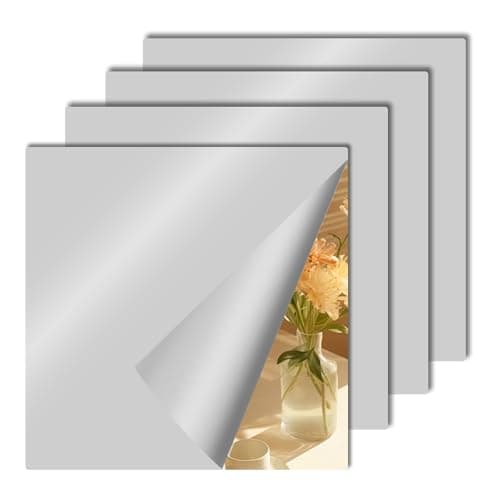 Image of Decoroom Mirror Stickers 20x20cm/4pcs Self Adhesive,Acrylic 2mm Thick Square Mirror Tiles,Stick on Walls Bathroom Bedroom Doors DIY Home Decor