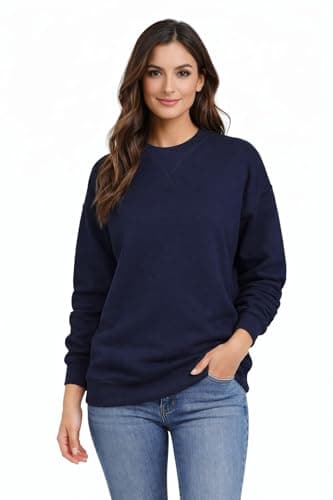 Image of Blu Apparel Ladies Premium Sweatshirts for Women Crew Neck Casual Soft Long Sleeve Jumper Sweater Oversized Sweatshirt for Gym (UK, Numeric, 14, Regular, Regular, Navy)