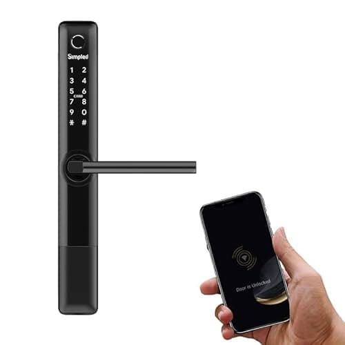 Image of Simpled SF Weatherproof SlimSeries Smart Lock Touch, 7-in-1, Fingerprint Keyless Security Entry Door Lock, Bluetooth Electronic Deadbolt, Smartphone Access - Designed for The UK Weather, Matt Black