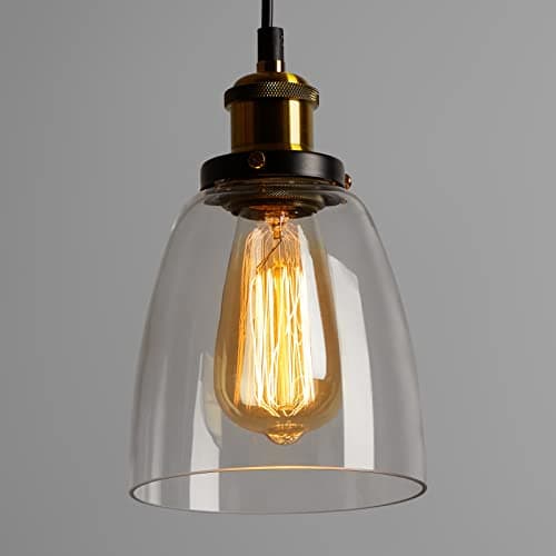 Image of FORCOSO Glass Pendant Light, Vintage Industrial Ceiling Light with Clear Glass lampshade, Adjustable Hanging Lamp Pendant Lighting Fitting for Kitchen Dining Room Bedroom Loft