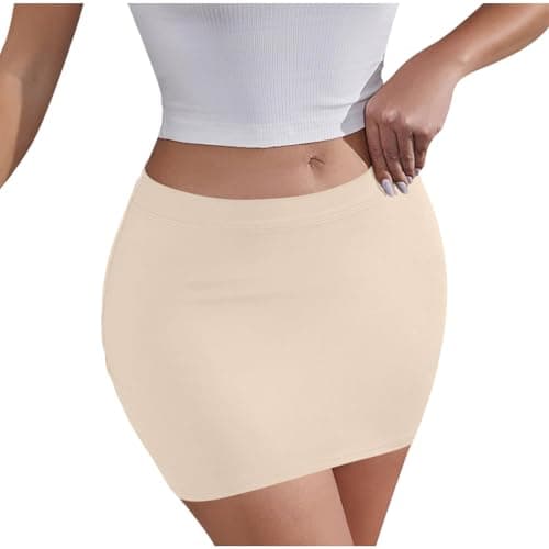 Image of NSICBMNO Beige Mini Skirts for Women Pencil Bodycon Skirt Y2K High Waist Skirts Casual Summer Slimming Short Sexy Micro for Office Work Beach Clubbing