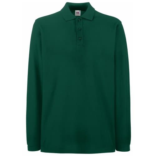 Image of Fruit of the Loom Mens Premium Long Sleeve Polo Shirt (L) (Forest Green)