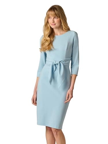 Image of Adrianna Papell Women's Knit Crepe Tie Waist Sheath Dress, Blue Mist, 20