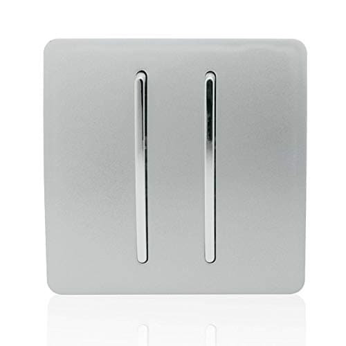 Image of Trendi 2 Gang 2 Way 240V Screwless Raised Front Plate Plastic Artistic Modern Glossy 10 Amp Chrome Rocker Single Electrical Wall Light Switch Platinum Silver - ART-SS4SI