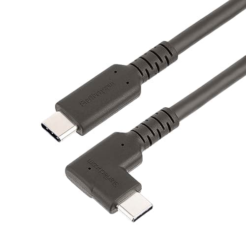 Image of StarTech.com 3ft (1m) Rugged Right Angle USB-C Cable, USB 3.2 Gen 2 (10 Gbps), Full-Featured USB C to C Data transfer Cable, 4K 60Hz DP Alt Mode, 100W PD - 90 Degree USB Type-C Cable (RUSB31CC1MBR)