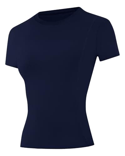 Image of Runhit Women’s Sports Compression T Shirt – Short Sleeve Training Top, Breathable & Quick Dry for Gym Fitness Running Yoga, Navy Blue XS