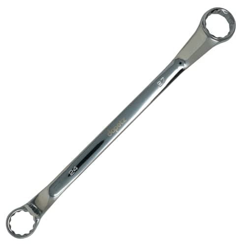 Image of Dapetz ® Offset Double Ring Spanner 24mm - 27mm Metric Box End Wrench, Chrome Vanadium Steel, 75 Degree Offset Double End Box, 12 Point Long Spanner Tool