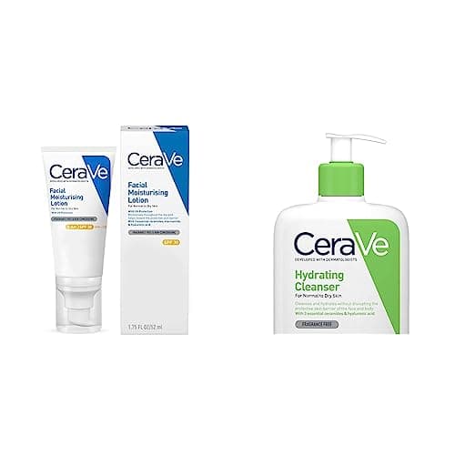 Image of CeraVe AM Facial Moisturising Lotion SPF30 with Ceramides for Normal to Dry Skin 52 ml & Hydrating Cleanser for Normal to Dry Skin 236 ml with Hyaluronic Acid and 3 Essential Ceramides