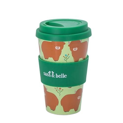 Image of Sass & Belle Highland Cow Travel Coffee Cup - Reusable Cup with Lid, Eco-Friendly Coffee Mug, Lightweight for Hot Drinks – Travel Mug for Work or Home – Fun Gift by Sass and Belle