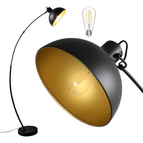 Image of Osasy Arc Floor Lamp LED, Black Metal with Gold Interior, 6W LED Compatible, Adjustable Reading Floor Standing Reading Lamp Upgrade Your Living Space