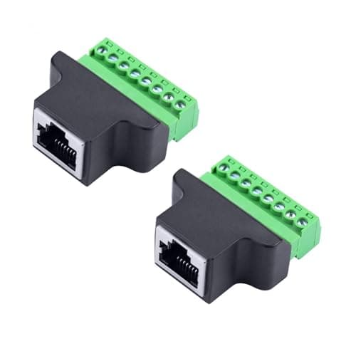Image of JZK 2-Piece RJ45 Female Socket to 8-Pin RJ45 Block Terminal Connector - Ethernet Network Socket Converter for Repair & Troubleshooting