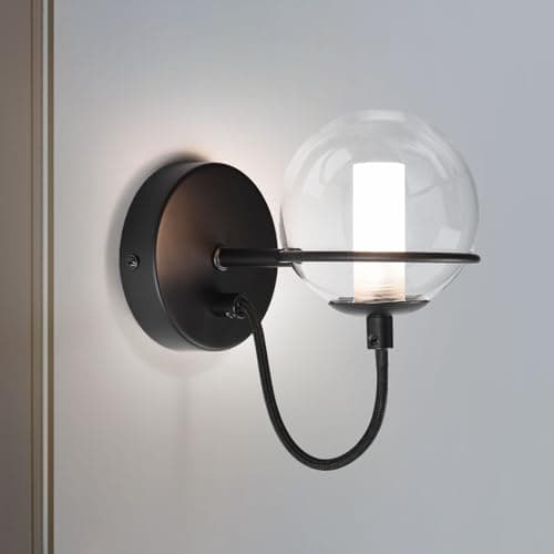 Image of HARPER LIVING 1xG9 Up Wall Light with On/Off Switch, Indoor Wall Lamps Matt Black Finish, Modern Wall Sconce Lights with Globe Glass Shade, Ideal for Bedroom, Living Room, Hallway, Hotel