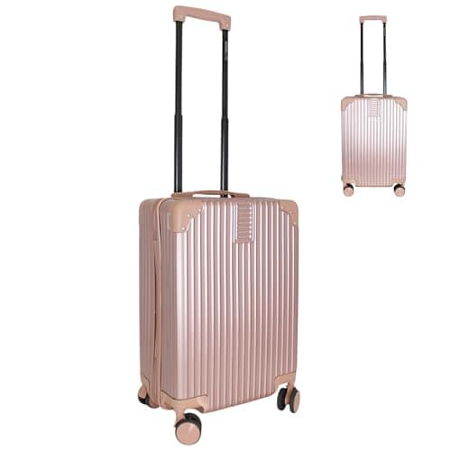 Image of Bordlite 20 Inch Cabin Suitcase (55x35x20cm) Airline Approved Carry On Luggage – Lightweight ABS Hard Shell Travel Case with 360 Spinner Wheels, Telescopic Handle & Combination Lock – Rose Gold