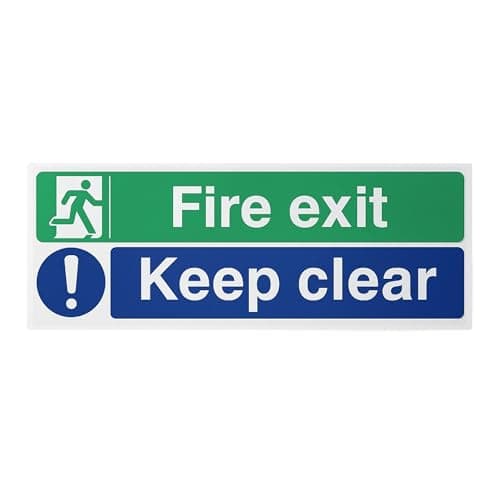 Image of V Safety Fire Exit – Keep Clear, 600 × 200 mm PET‑G Super‑Tough Rigid Plastic, ISO 7010 Compliant Fire Safety Signage – Mandatory Keep Clear Instruction Safety Sign