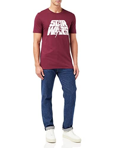 Image of Star Wars Men's Retro Logo Regular Fit Crew Neck Short Sleeve T - Shirt, Red (Burgundy Blue), X-Large (Manufacturer Size:X-Large)