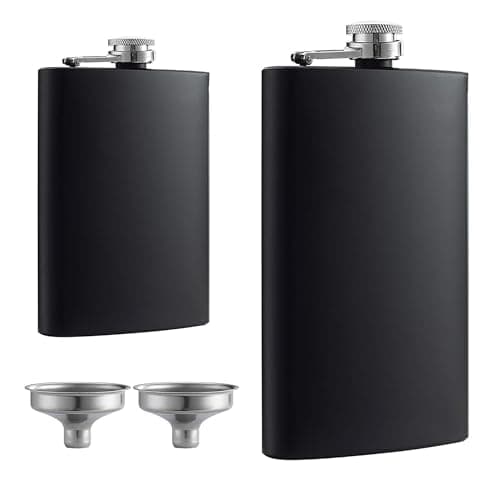 Image of GJNMYSD Hip Flask Set – 8 Oz & 12 Oz Stainless Steel Hip Flask with 2 Pcs Funnels, Premium Alcohol Flasks for Men & Women,Leakproof Cap, Classic Matte Black Design,Suitable for Outdoor Activities