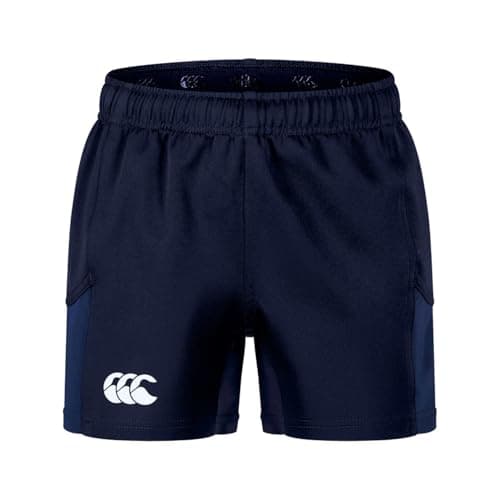Image of Canterbury Junior Unisex Advantage Rugby Shorts 2.0 | Elasticated Waist | CCC Logo Gym Shorts, Navy, 10