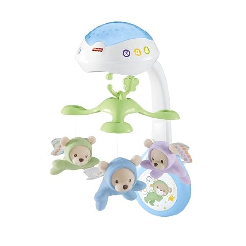 Image of Fisher-Price Butterfly Dreams 3-in-1 Projection Mobile - Soothing Baby Sleep Aid with 3 Audio Modes and Plush Bears, Musical Cot Mobile, Tabletop Projector and Stroller Toy, Newborn Baby Toys, CDN41
