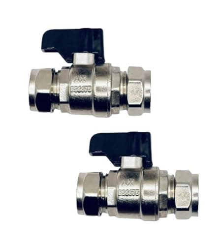 Image of UKDD® 15mm Isolation Ball o fix Valves Straight Full Bore Black Lever Suitable HOT & Cold WRAS Approved (Pair)