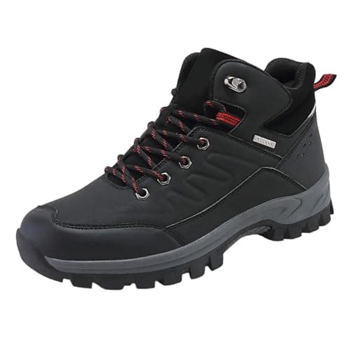 Image of Mens Mid Top Outdoor Boots Casual Walking Shoes Lightweight Hiking Style Sneakers for Trekking and Everyday Wear Black