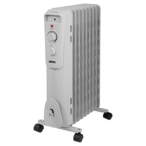 Image of Zanussi 2000W/2KW Oil Filled Radiator, 9 Fin Portable Electric Heater - White, Adjustable Thermostat with 3 Heat Settings, Safety Cut-off, 20 m sq Room Size, ZOFR5004, 2 Year Guarantee