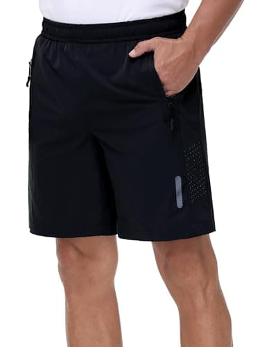 Image of Rvinroo Sports Shorts Men's Quick-Drying Training Men's Gym Bodybuilding Casual Shorts Basketball Breathable Running Shorts with Zip Pocket, black, L