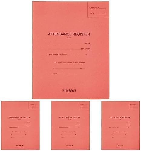 Image of Exacompta - Ref E100Z - Guildhall Attendance Register (24 Pages) - 326 x 205mm in Size, 50 Entries Per Page, 3 Terms, 5 Days, Pre-Printed, 70gsm Paper - Red Cover (Pack of 4)