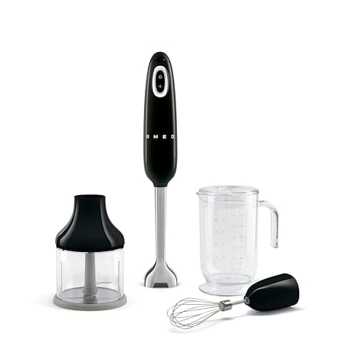 Image of Smeg 50s Style Hand Blender with Accessories, Variable Speed, Turbo Function, 700W, Black, HBF03BLUK