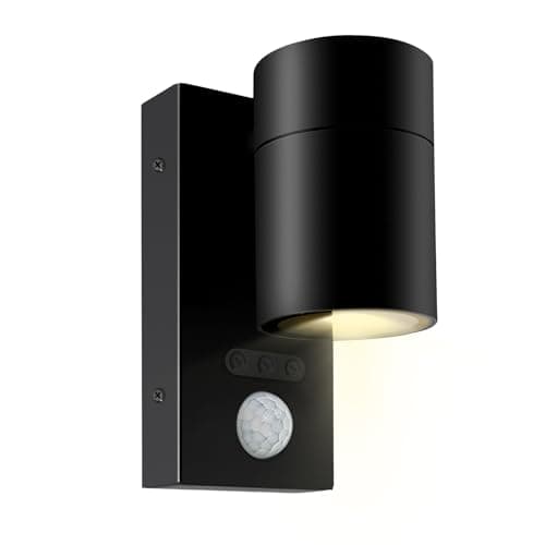 Image of Kerry Outside Wall Lights with Sensor, IP65 Waterproof Downward Outdoor Lighting, External PIR Wall Mount Security Downlight, Black Stainless Steel Exterior Light Mains Powered for Porch (Bulb Excl.)