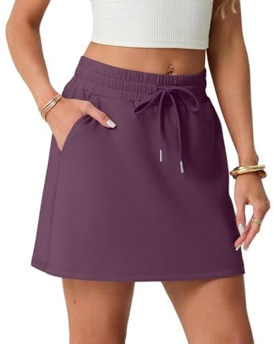 Image of GRECERELLE Women's Skort Tennis Skirt with Shorts Underneath Elasticated Waist A Line Sporty Skater Skirt with Pocket for Golf Athletic Casual Workout (Rosewood, L)