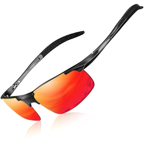 Image of DADA-PRO Polarised Sunglasses Men Running Wrap Around Golf Driving Sports Cycling Sun Glasses UK - UV Protection Designer Shades Glassesfor Fishing Hiking(Black Frame/Red Lens)