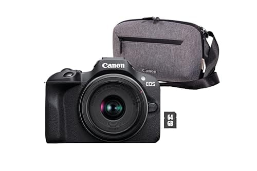 Image of Canon EOS R100 + RF-S 18-45mm F4.5-6.3 IS STM Lens - Compact Mirrorless Digital Camera - 24.1 MP, 4K Video - 6.5fps Continuous Shooting - Face & Eye Detection, Bluetooth, Wi-Fi - Camera Bag+64GB Card