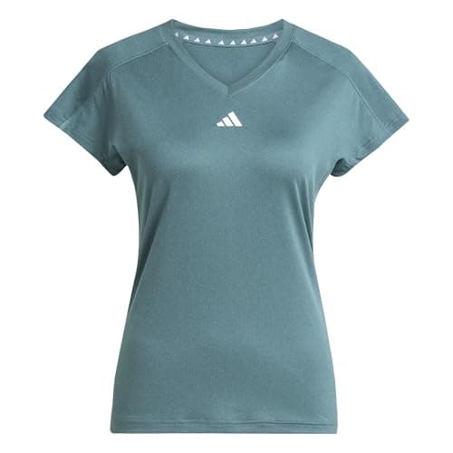 Image of adidas Women's AEROREADY Train Essentials Minimal Branding V-Neck Tee, Preloved Teal/White, XS