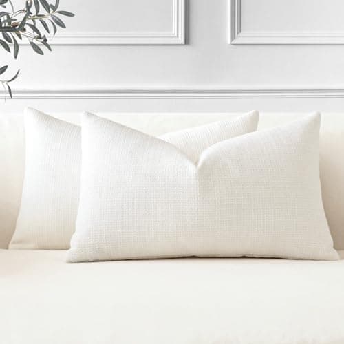 Image of JOTOM Set of 2 Cushion Covers 40x60 cm Linen Cream Decorative Throw Pillow Covers 16x24 Inch Lumbar Cushion Case Home Decor Pillowcases for Couch Sofa Living Room Bed (Cream)