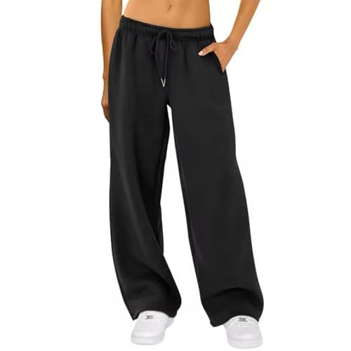 Image of InfiniZer Women's Tracksuit Bottoms Wide Leg Joggers Sweatpants Straight Leg Pants Casual Loose Jogging Bottoms with Pockets Sports Trousers for Ladies (XL, Black)