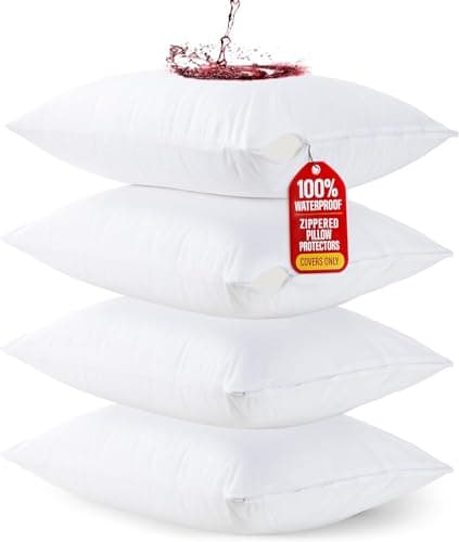 Image of Utopia Bedding Waterproof Zippered Pillow Protectors (Standard Size - 50 x 75 cm) - Pack of 4 - Anti Bed Bug and Dust Mite Proof Pillow Encasement